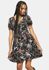Merunicorn Enchanted Forest Print Button Up Mini Dress