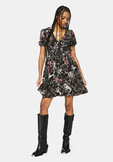 Merunicorn Enchanted Forest Print Button Up Mini Dress