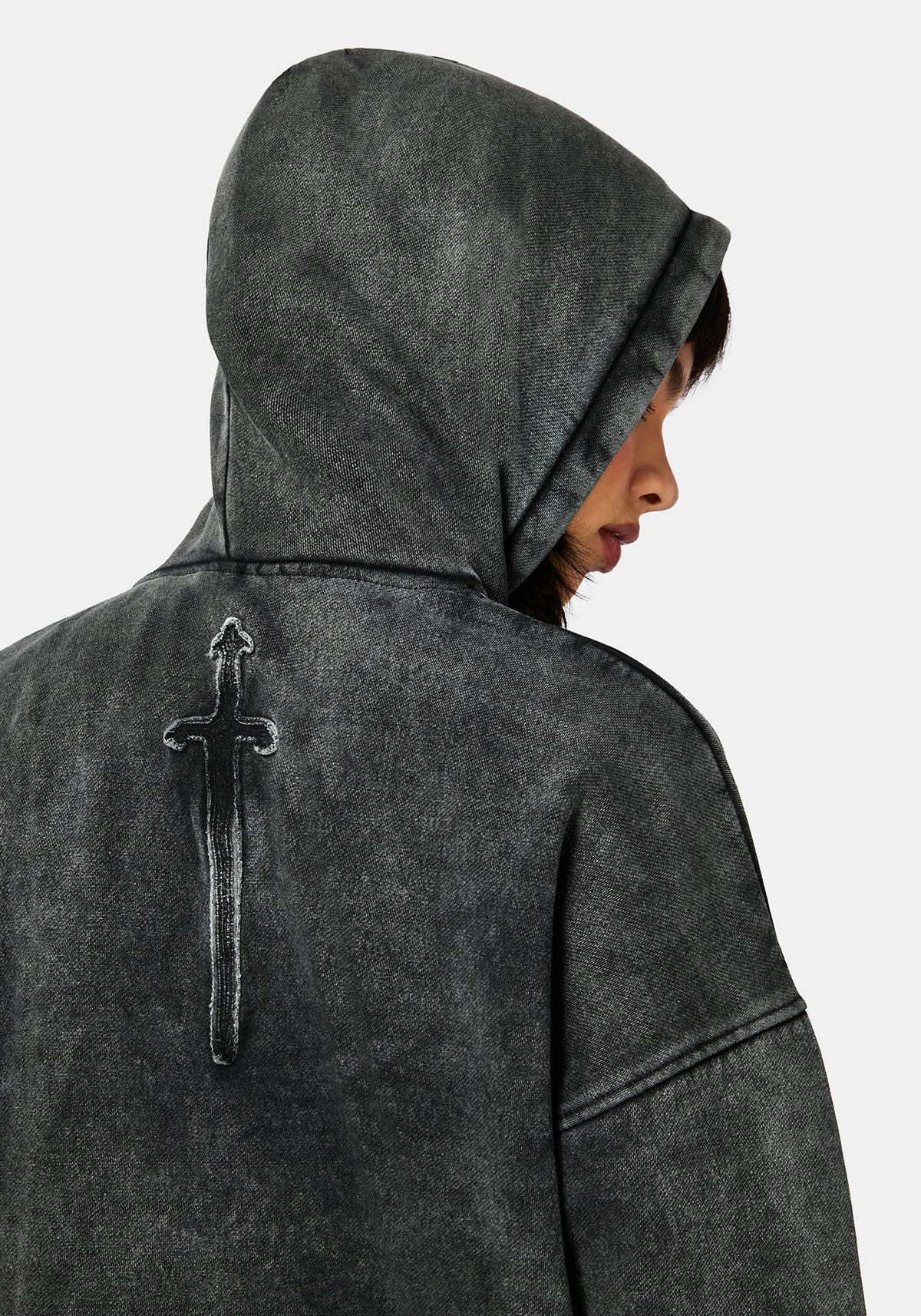 Aelin Sword Applique Hooded Sweater Dress - Black