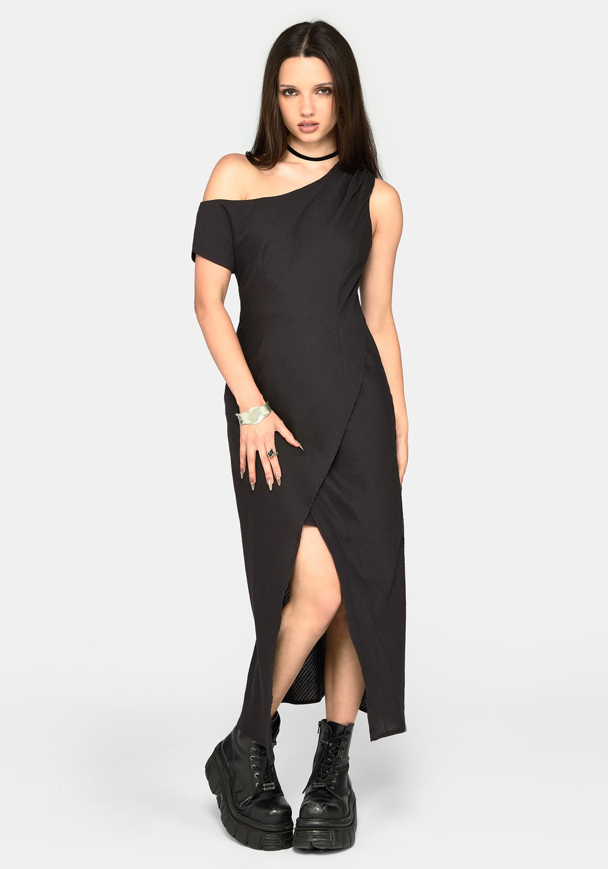 Lila Asymmetric Stripe Midaxi Dress