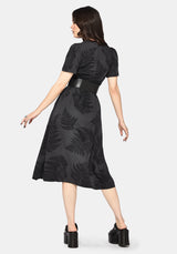 Ruin Fern Printed Midi Dress - Grey