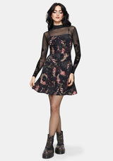 Noctua Midnight Owl Foxglove Printed Button Up Cami Mini Dress