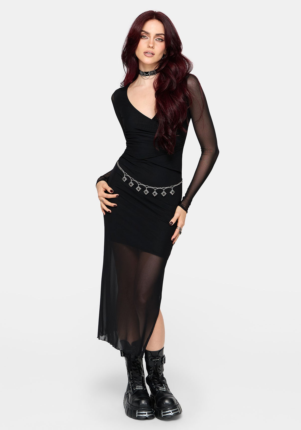 Zillah Ruched Wrap Mesh Midaxi Dress