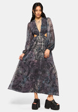 Gaia Celestial Print Chiffon Maxi Dress