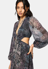 Gaia Celestial Print Chiffon Maxi Dress