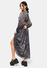 Gaia Celestial Print Chiffon Maxi Dress
