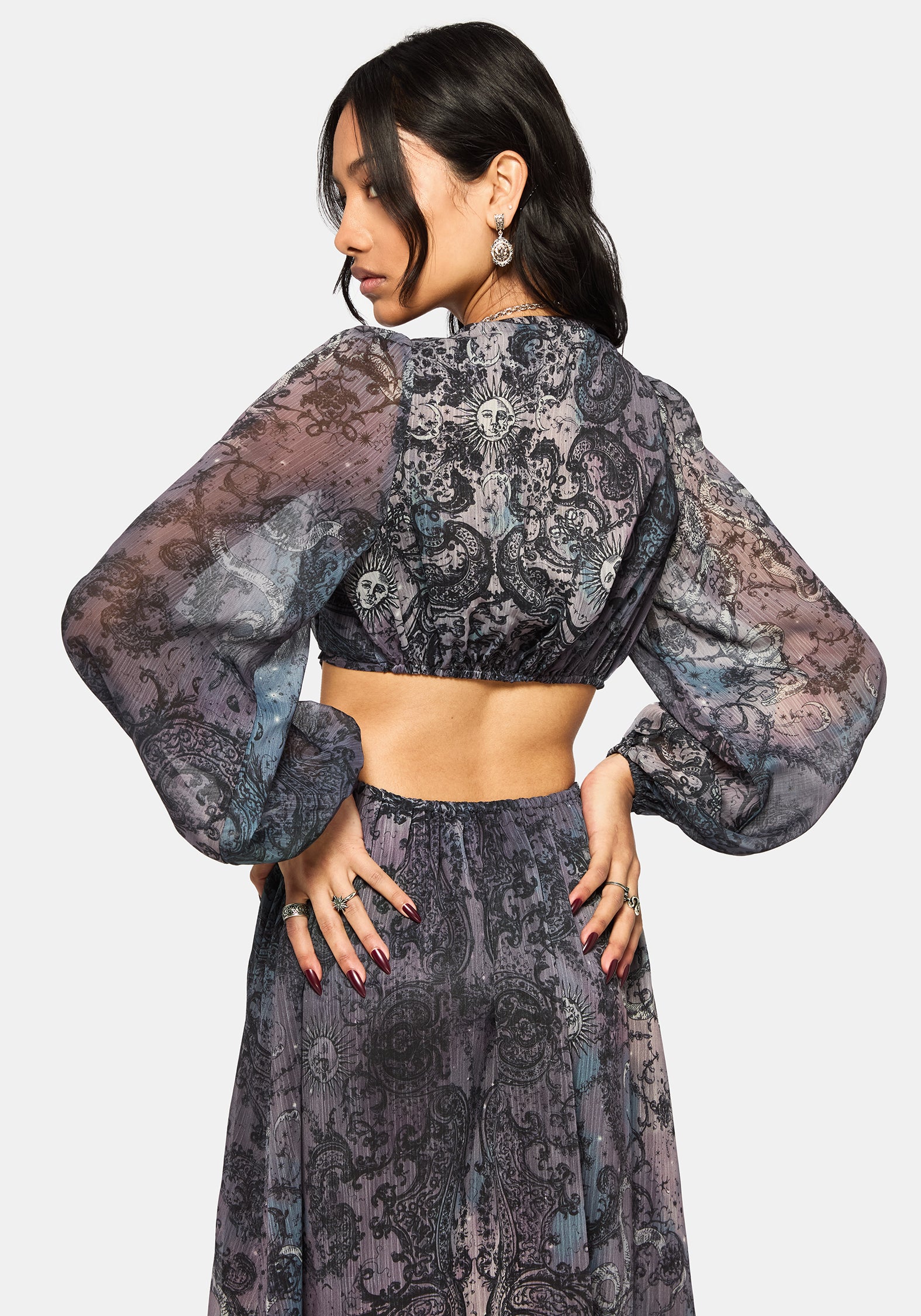Gaia Celestial Print Chiffon Maxi Dress