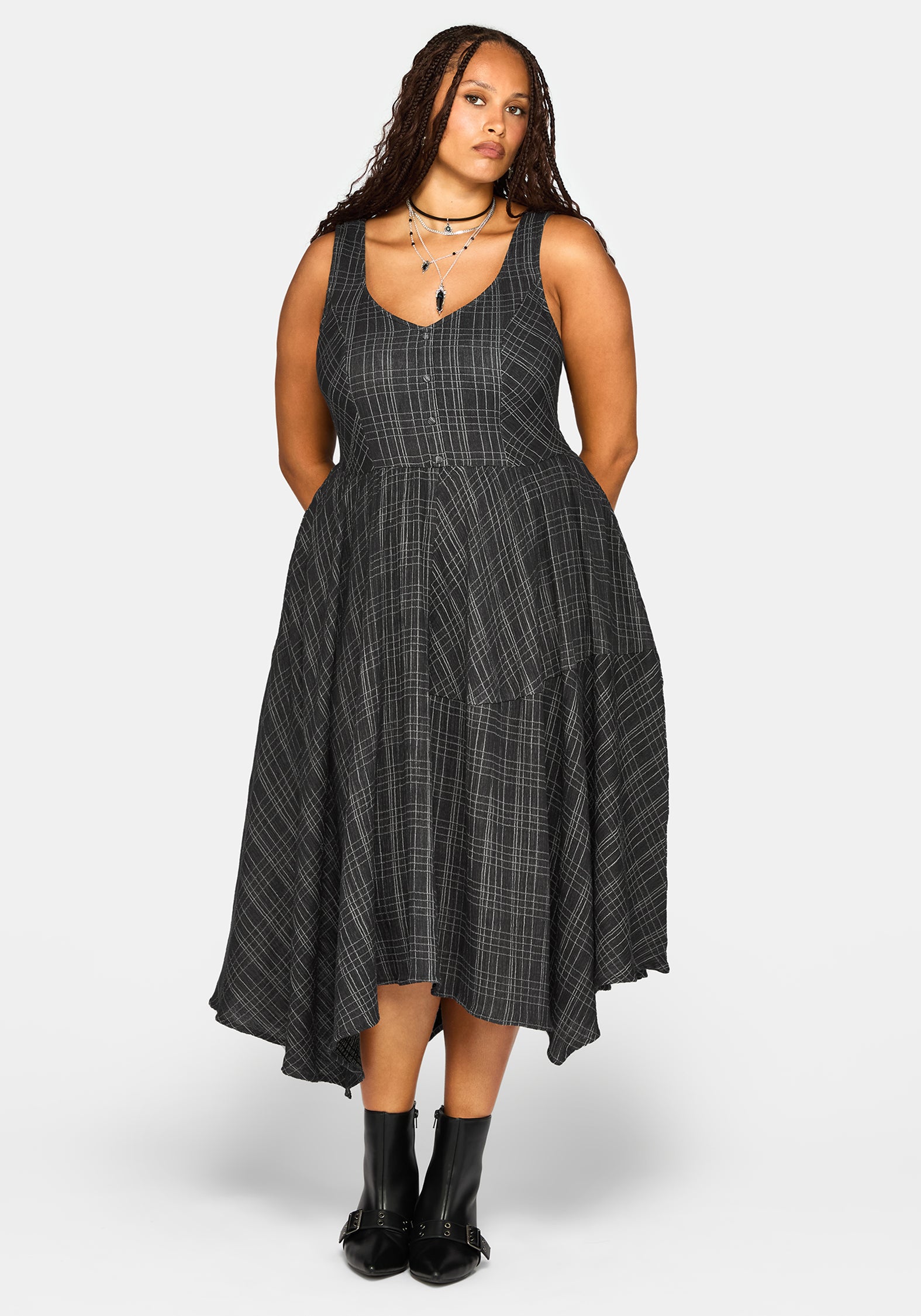 Caledon Check Gauze Midaxi Dress