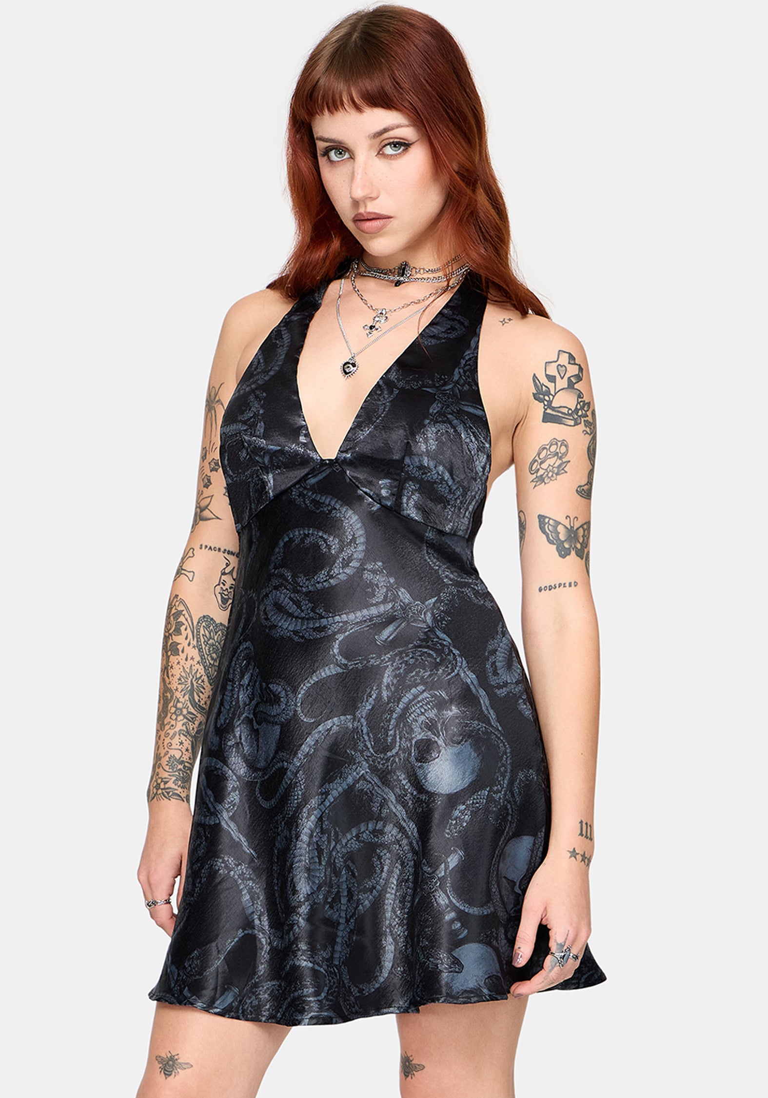 Ophion Print Satin Halterneck Mini Dress