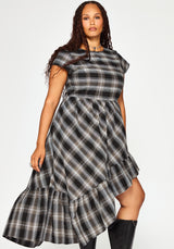 Noemi Check Asymmetric Ruffle Maxi Dress