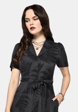 Ruin Fern Printed Button Up Midi Shirt Dress - Grey