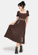 Faela Fairy Embroidered Milkmaid Ruched Midi Dress UK 6