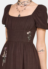 Faela Fairy Embroidered Milkmaid Ruched Midi Dress UK 6