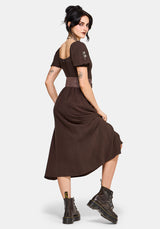 Faela Fairy Embroidered Milkmaid Ruched Midi Dress UK 6