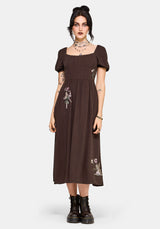 Faela Fairy Embroidered Milkmaid Ruched Midi Dress UK 6