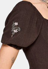 Faela Fairy Embroidered Milkmaid Ruched Midi Dress UK 6