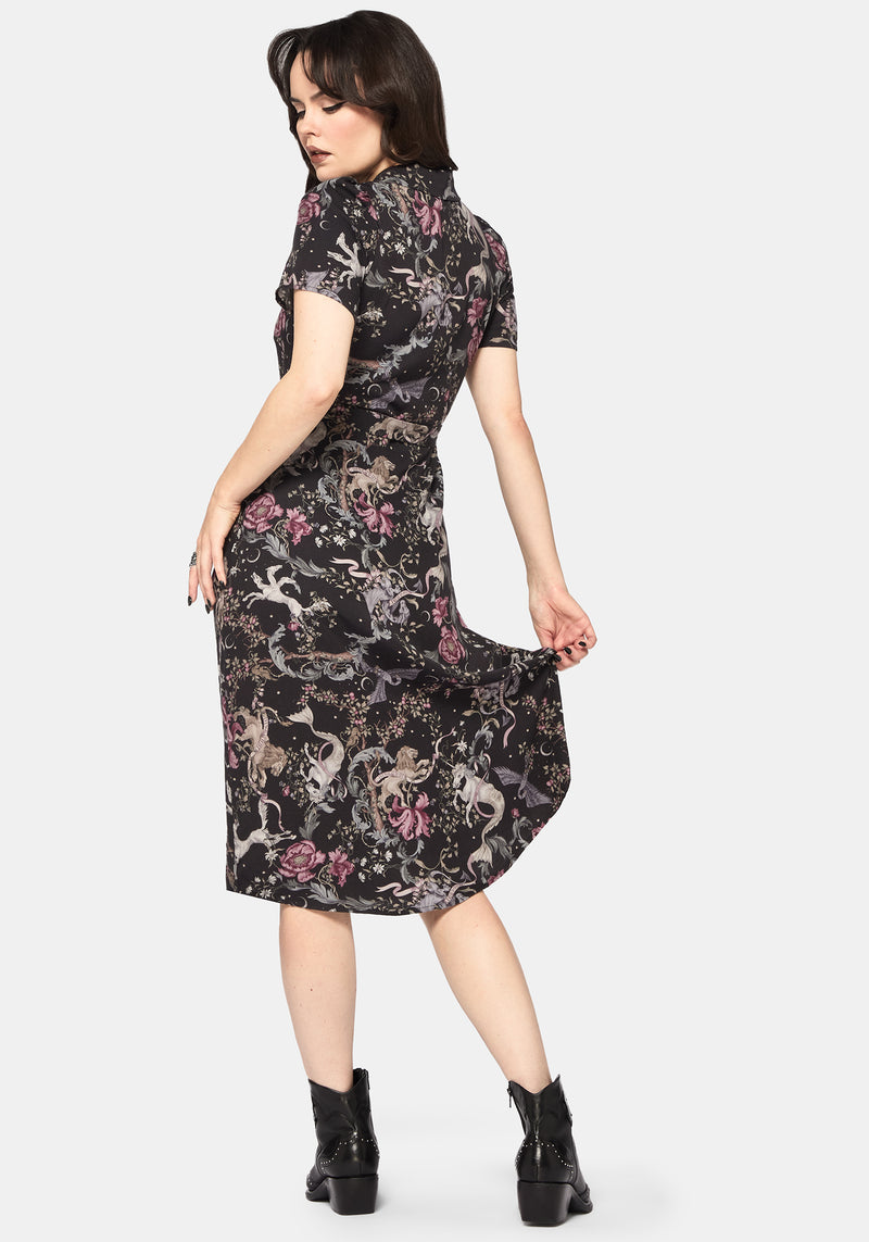 Merunicorn Enchanted Forest Print Midi Shirt Dress