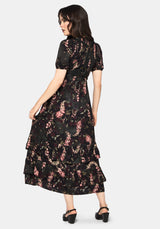 Noctua Owl Foxglove Printed Tiered Midaxi Dress