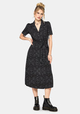 Cameo Floral Printed Tie Belt Midi Shirt Dress