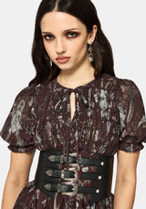 Dusha Garden Print Chiffon Shirred Button Down Midi Dress