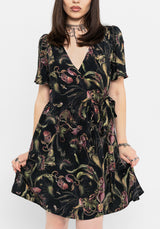 Dionaea Flytrap Print Wrap Mini Dress
