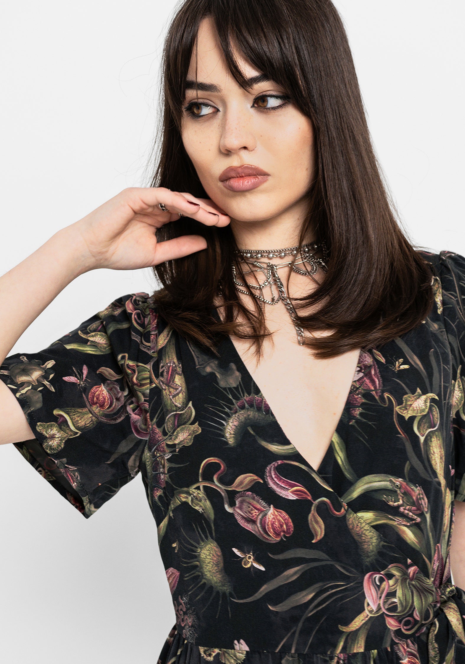 Dionaea Flytrap Print Wrap Mini Dress
