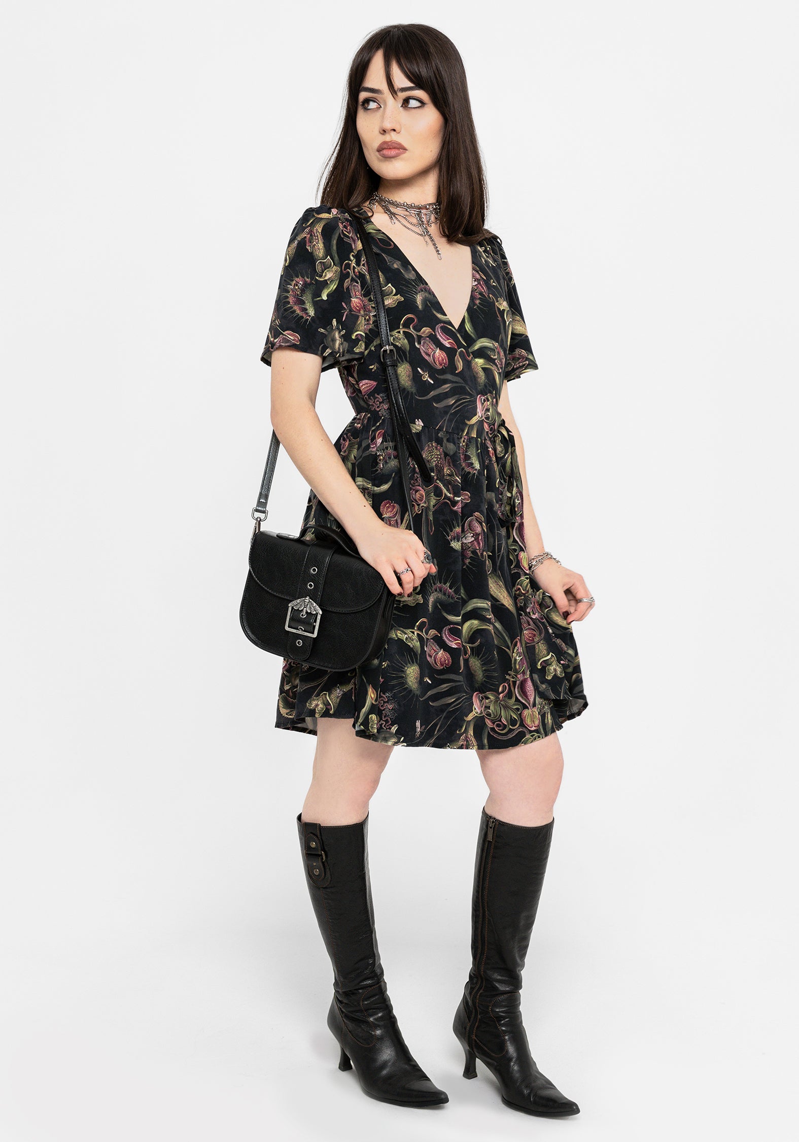 Dionaea Flytrap Print Wrap Mini Dress