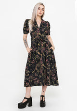 Dionaea Flytrap Print Button Up Midi Shirt Dress