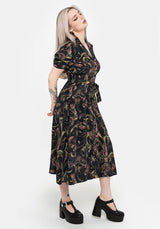 Dionaea Flytrap Print Button Up Midi Shirt Dress
