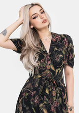 Dionaea Flytrap Print Button Up Midi Shirt Dress