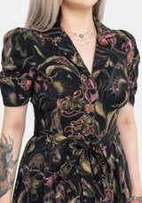 Dionaea Flytrap Print Button Up Midi Shirt Dress