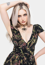 Dionaea Flytrap Print Plunge Maxi Dress