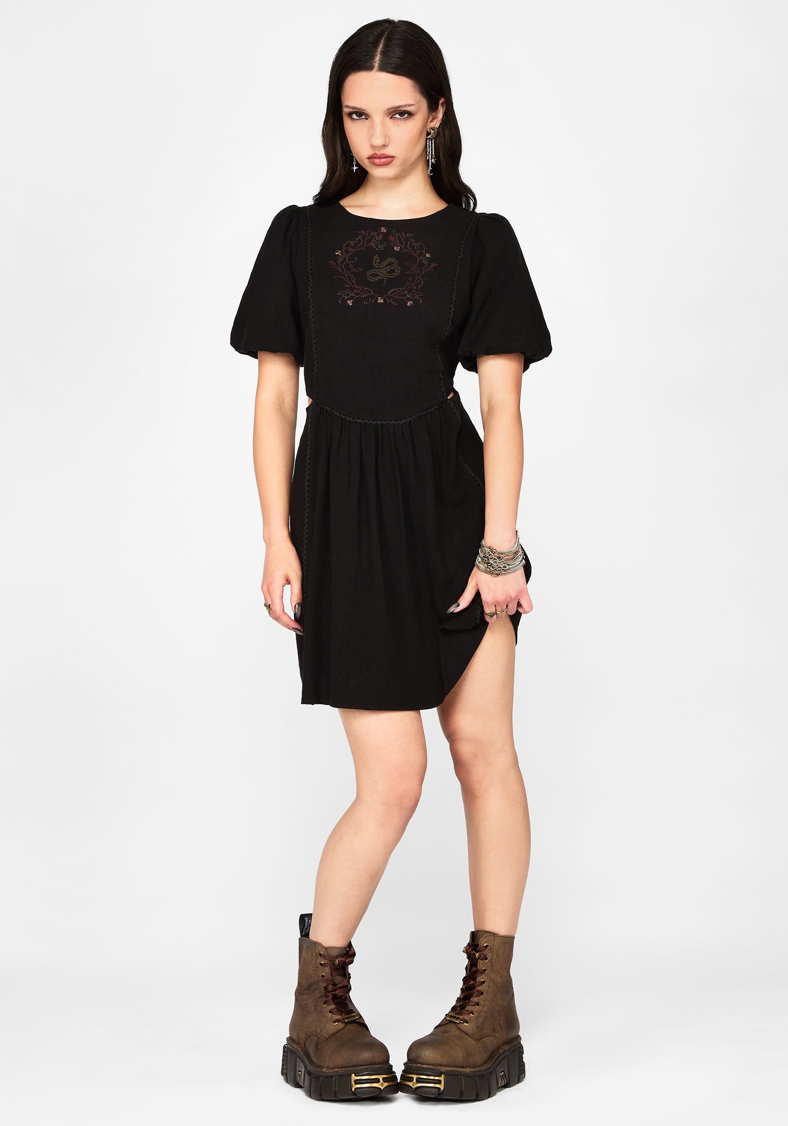 Ophidian Embroidered Cut Out Mini Dress