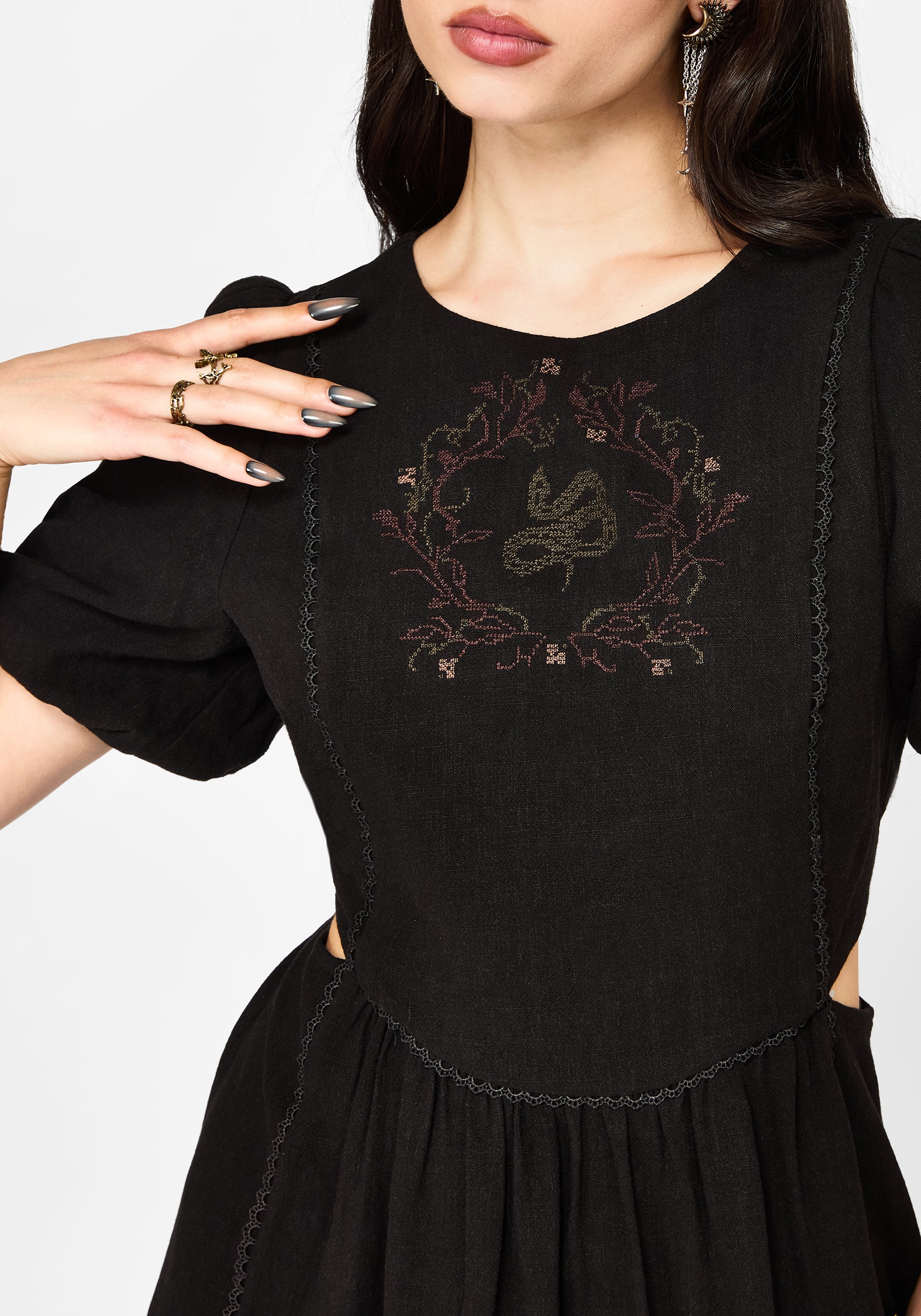 Ophidian Embroidered Cut Out Mini Dress