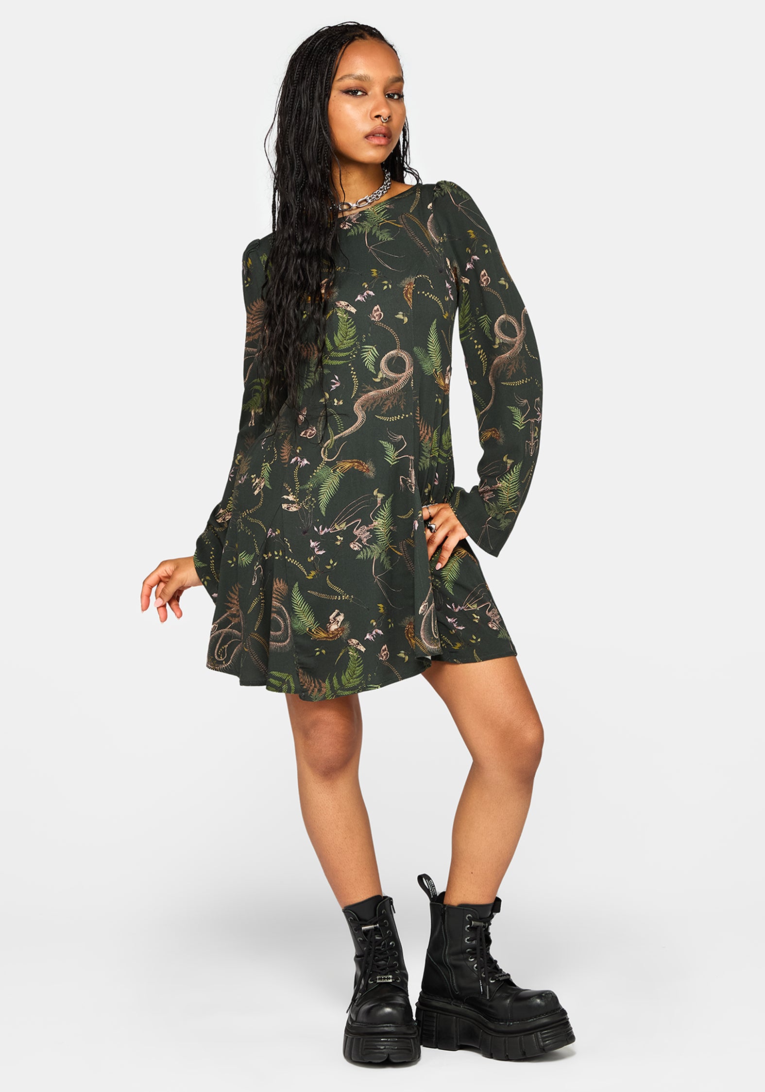 Noctaris Print Flared Sleeve Mini Dress