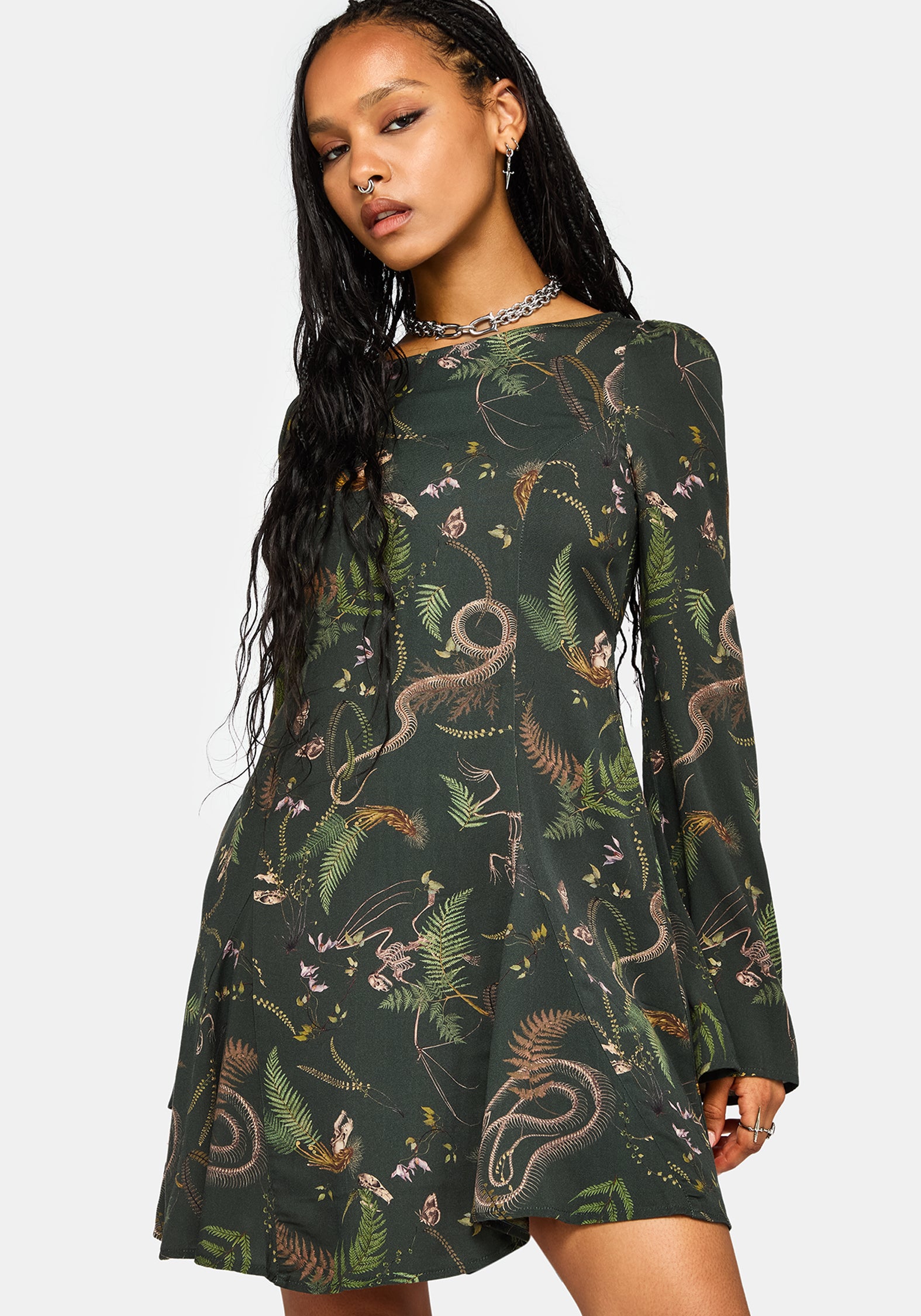 Noctaris Print Flared Sleeve Mini Dress