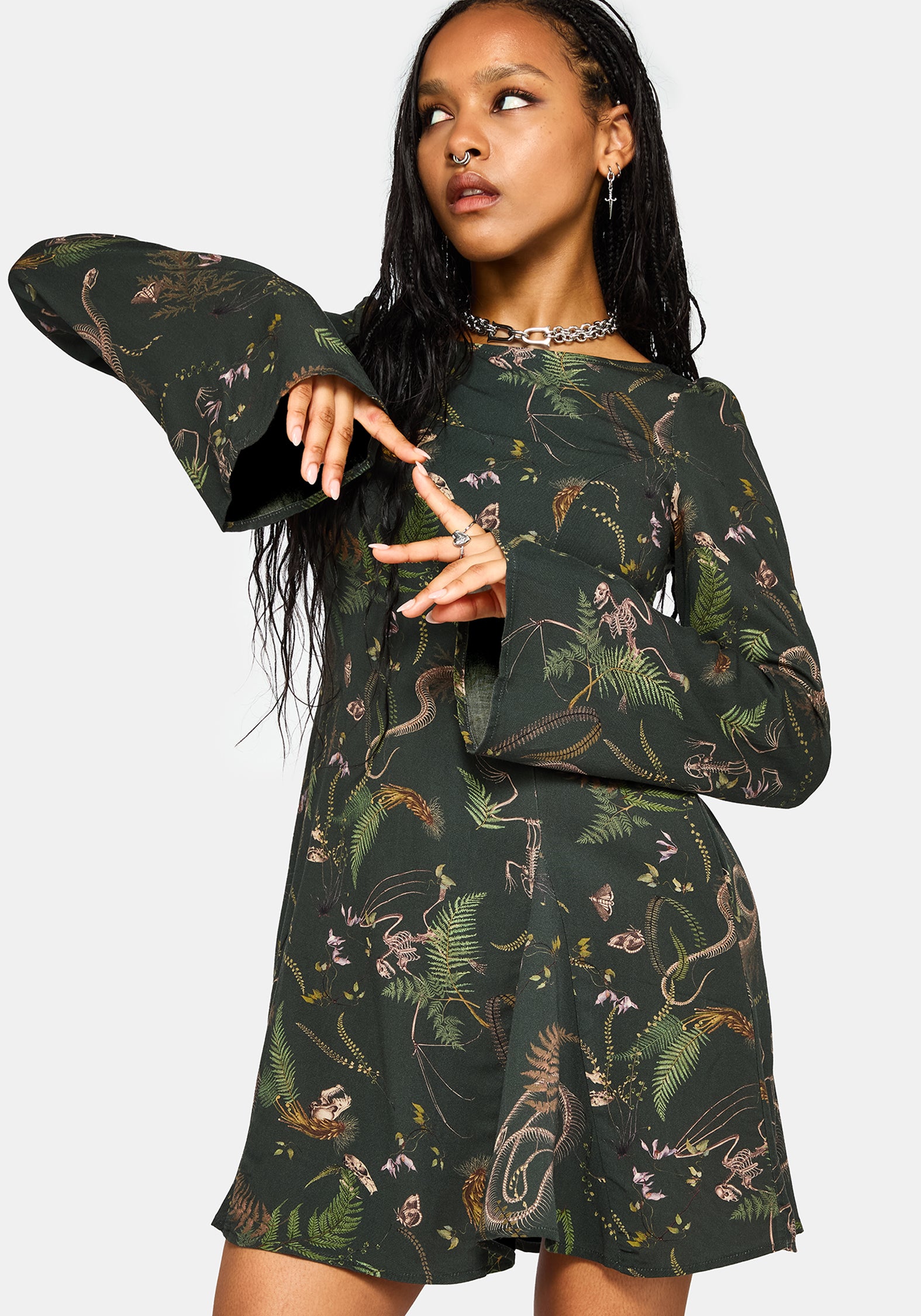 Noctaris Print Flared Sleeve Mini Dress