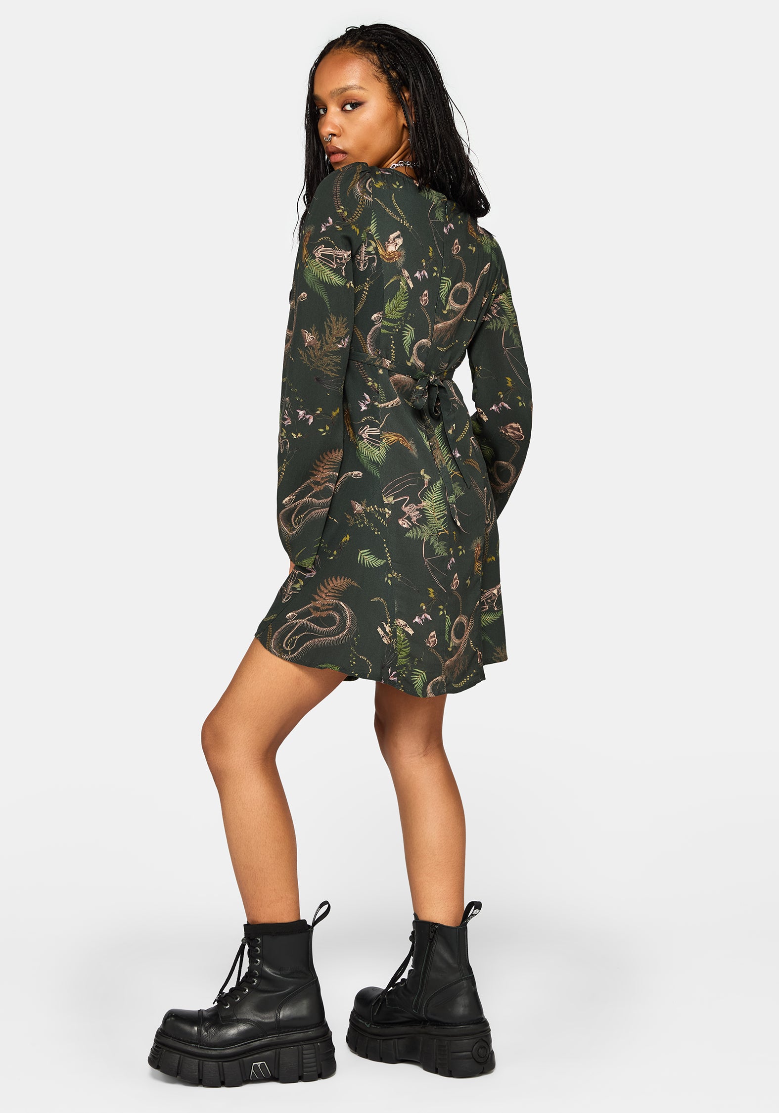 Noctaris Print Flared Sleeve Mini Dress