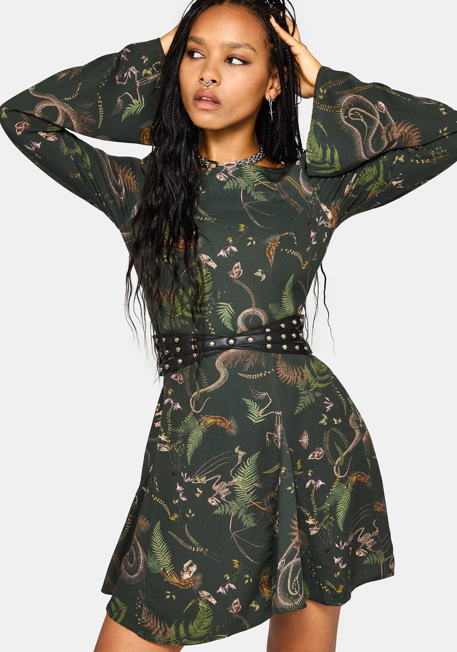Noctaris Print Flared Sleeve Mini Dress