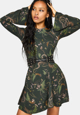 Noctaris Print Flared Sleeve Mini Dress