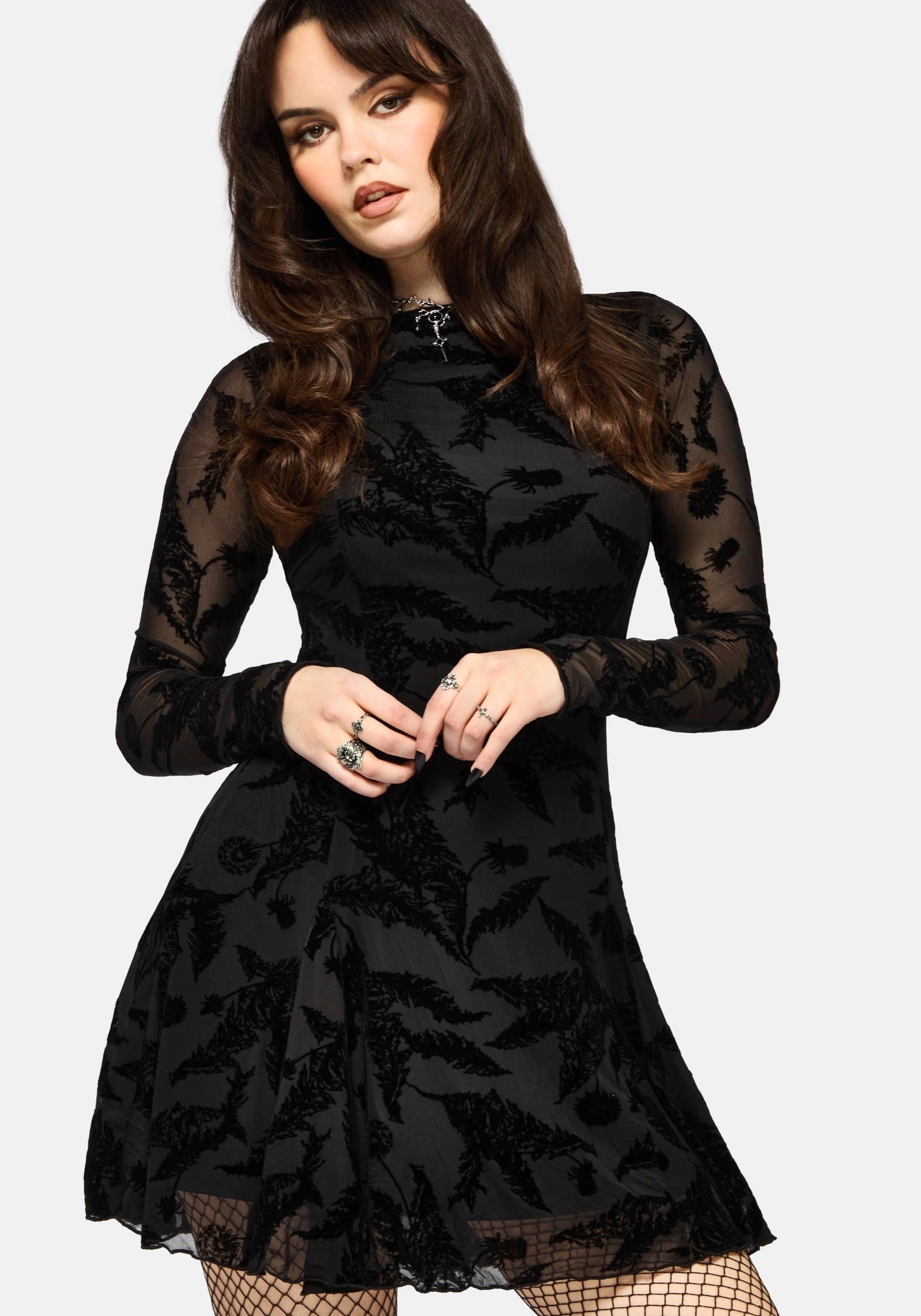 Cimora Dandelion Flocked Mesh Mini Dress
