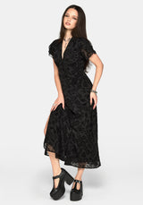 Sanct Flocked Chiffon Puff Sleeve Midaxi Dress