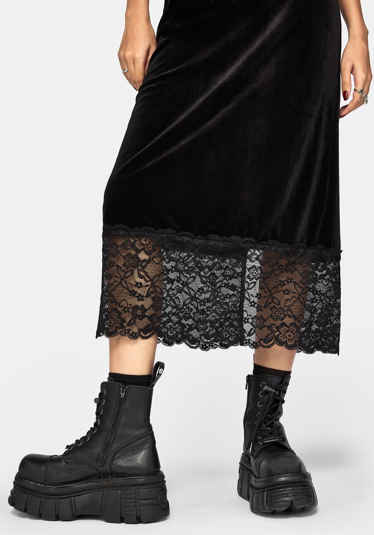 Cathy Velour Lace Hem Cami Midaxi Dress