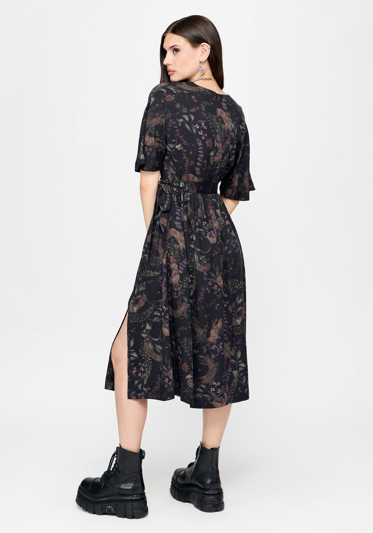 Curio Print Wrap Front Midi Dress