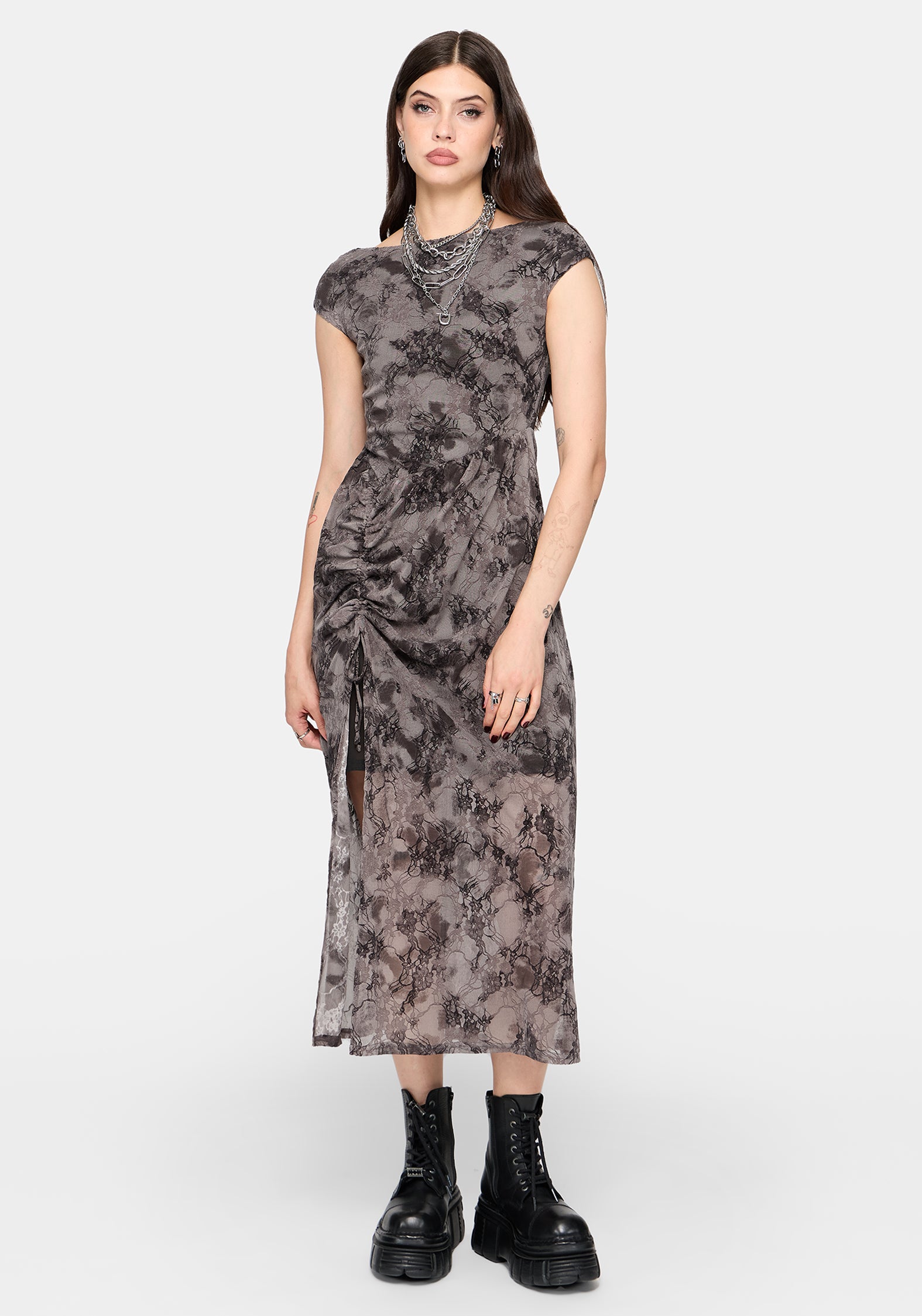 Juniper Ruched Mesh Midaxi Dress