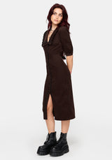 Kora Emboridered Collar Button Up Midi Dress