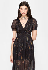 Ember Moth Print Chiffon Midi Dress