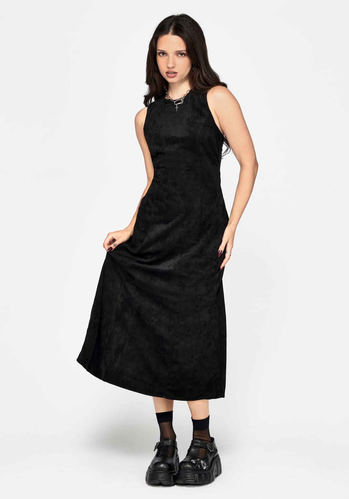 Velis Suedette Embroidered Strap Midaxi Dress