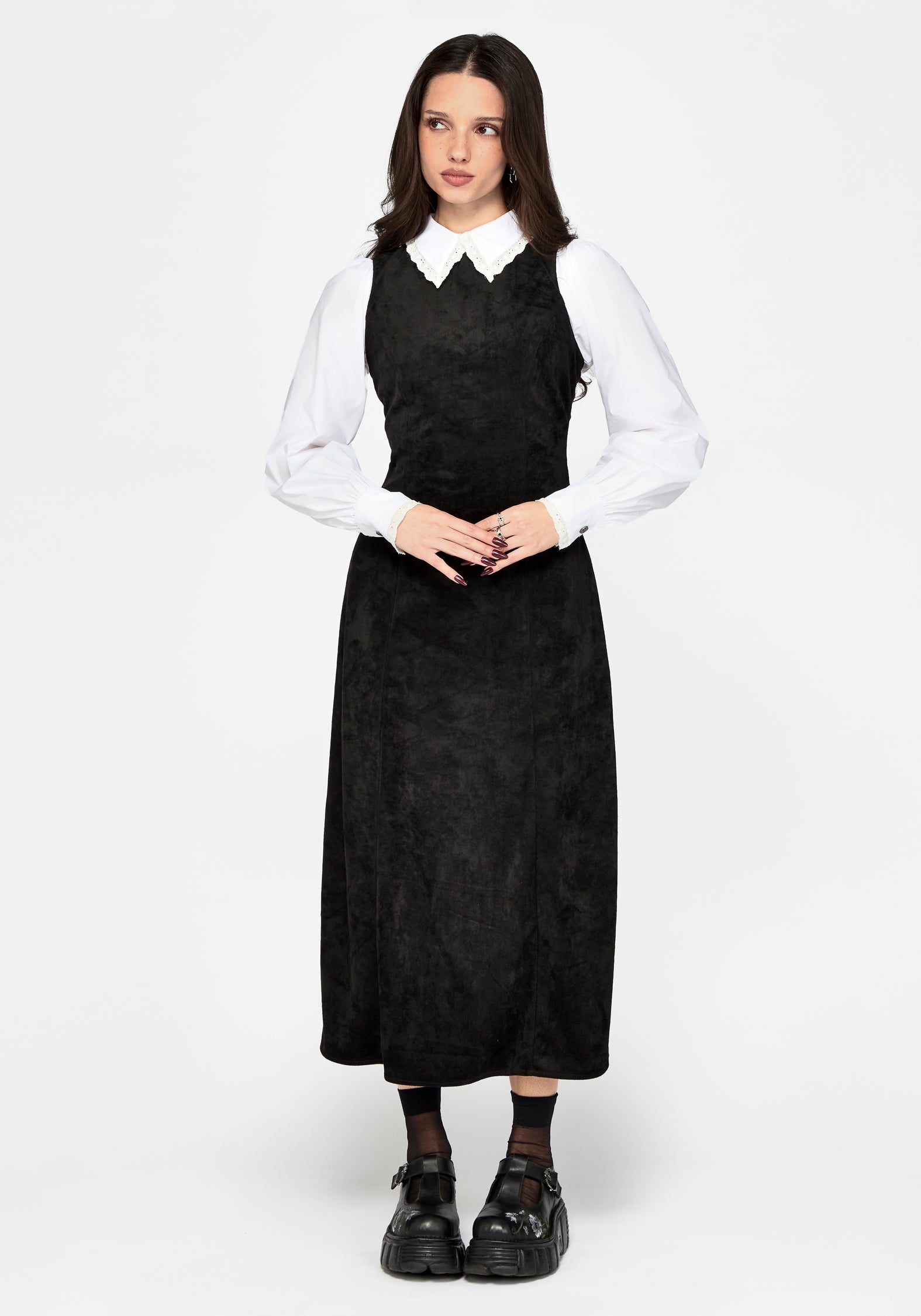 Velis Suedette Embroidered Strap Midaxi Dress