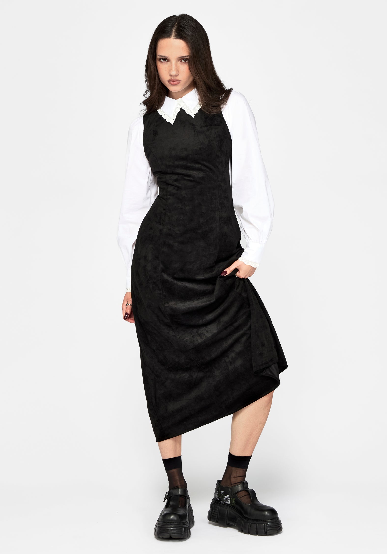 Velis Suedette Embroidered Strap Midaxi Dress